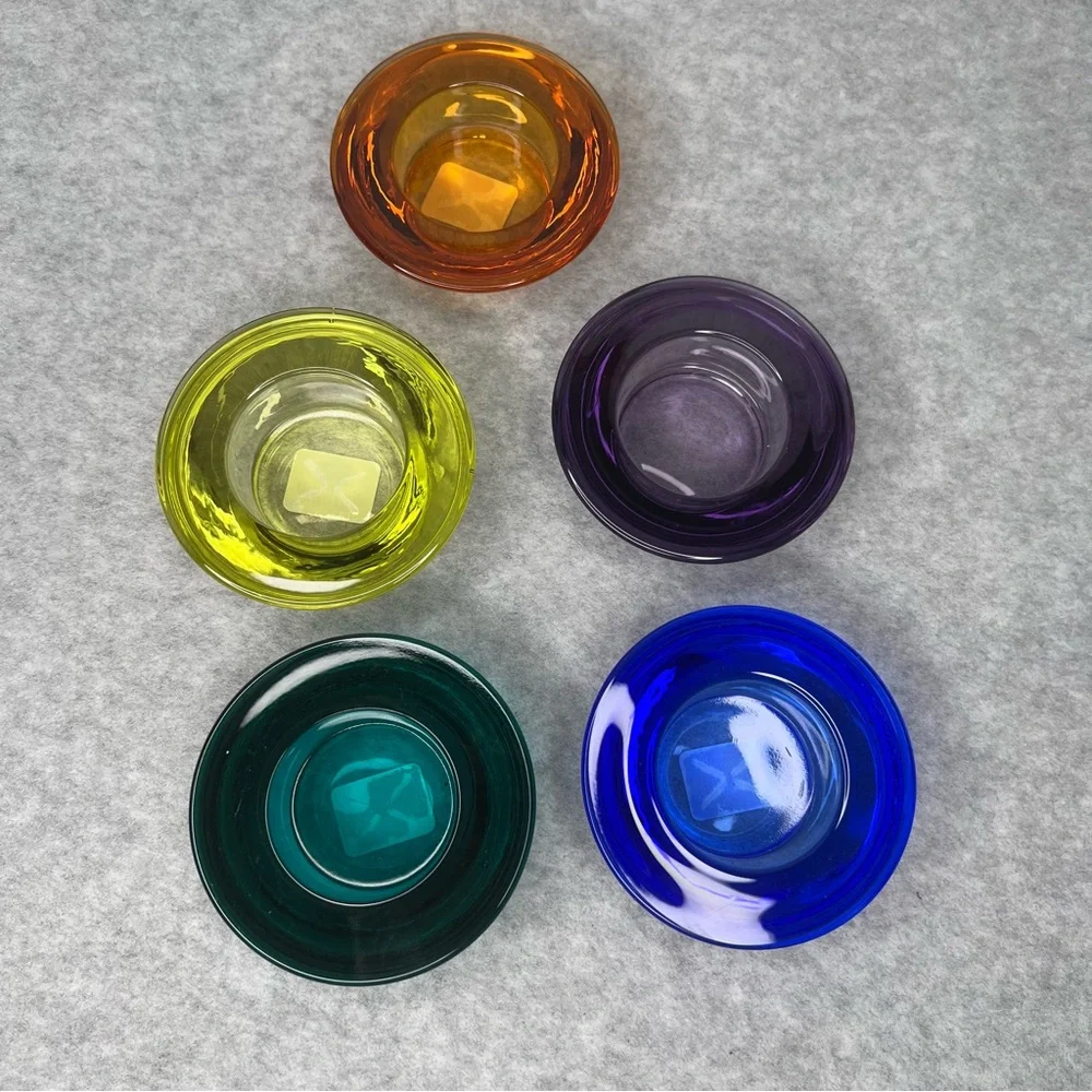 Crate&Barrel Set of 5 Tea Light Candle Holders Lime Amethyst Amber Cobalt Teal